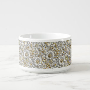 White Gold Decorative 3D Flora Floral Bowl