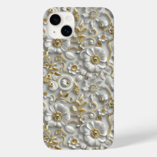 White Gold Decorative 3D Flora Floral Case-Mate iPhone 14 Plus Case