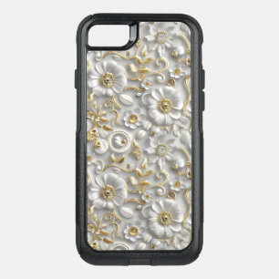White Gold Decorative 3D Flora Floral OtterBox Commuter iPhone SE/8/7 Case