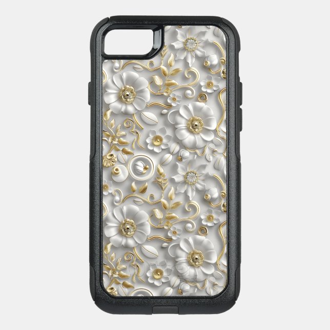 White Gold Decorative 3D Flora Floral  Otterbox iPhone Case (Back)