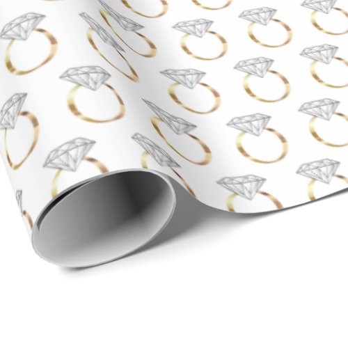 White Gold Diamond Engagement Wedding Ring Pattern Wrapping Paper