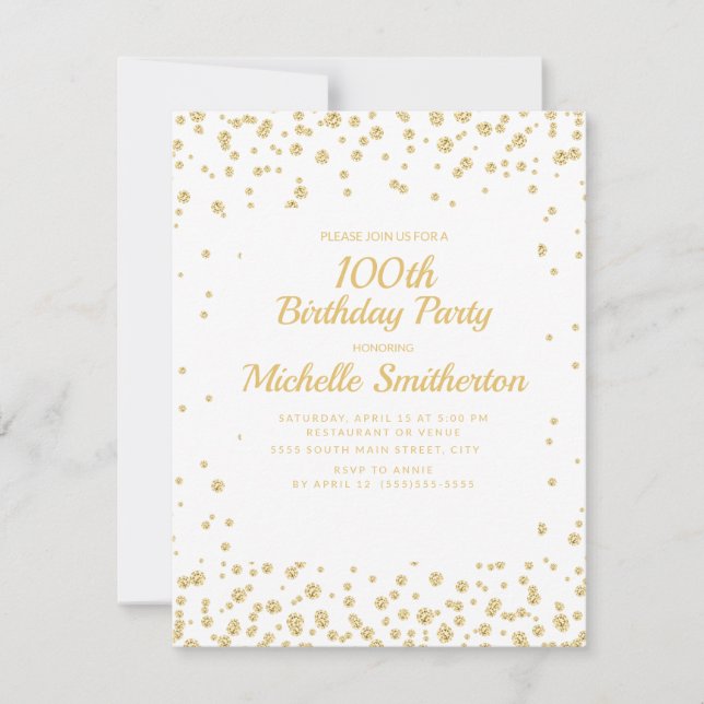 White Gold Diamond Glitter Women's 100th Birthday Card (Front)