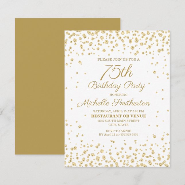 White Gold Diamond Glitter Women's 75th Birthday Card (Front/Back)