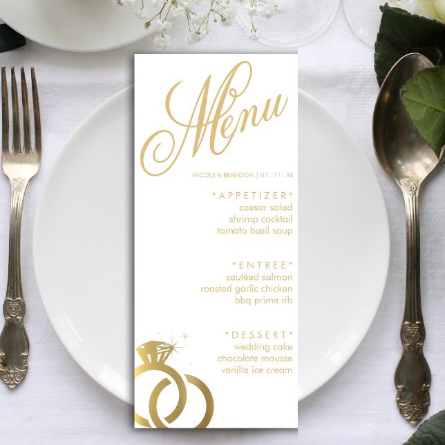 White & Gold Diamond Ring Wedding Reception Menu (White & Gold Diamond Ring Wedding Reception Menu)