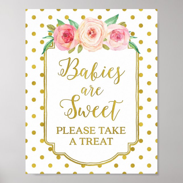 White Gold Dots Babies are Sweet Favors Sign (Front)