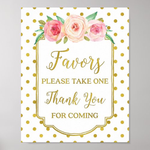 White Gold Dots Blush Floral Favors Sign