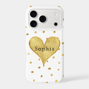 White Gold Dots Heart iPhone 17 Pro Case