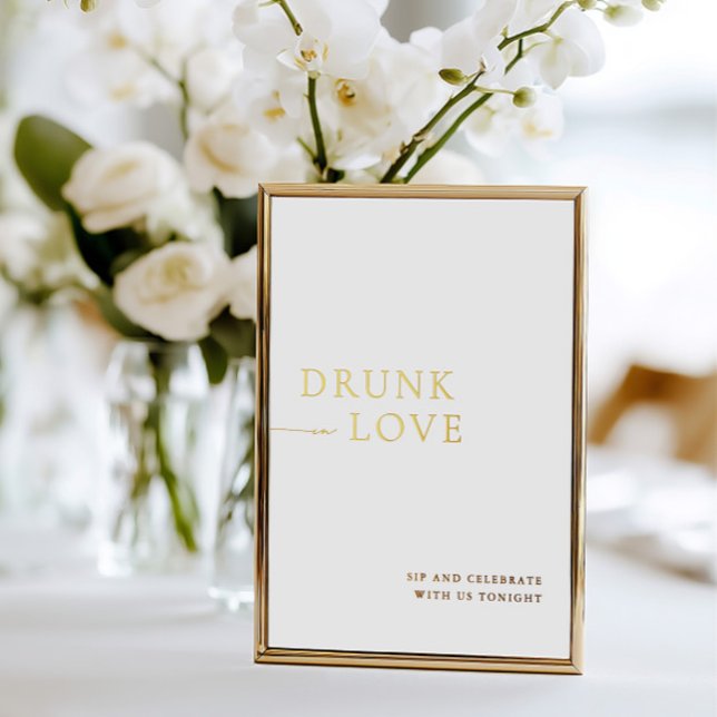 White & Gold Drunk in Love Wedding Bar Sign Foil Invitation (White & Gold Drunk in Love Wedding Bar Sign Foil)