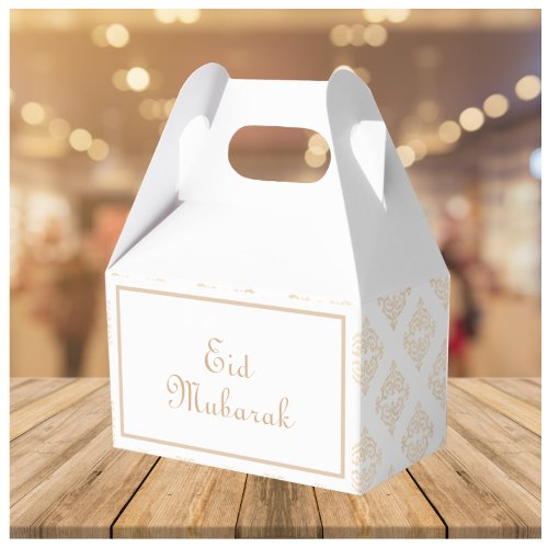 White Gold Elegant Eid Mubarak Holiday Favor Boxes