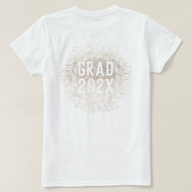 White Gold Elegant Foil Botanicals Graduate Uni T-Shirt (Design Back)