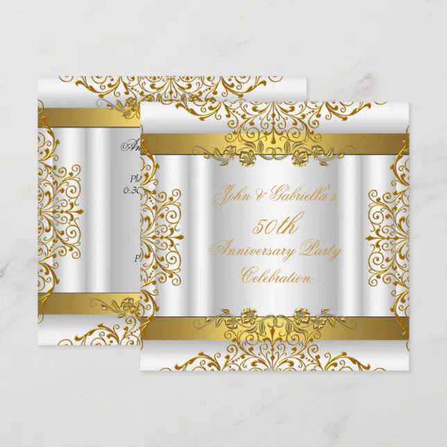 White Gold Elegant Gold 50th Wedding Anniversary Invitation | Zazzle