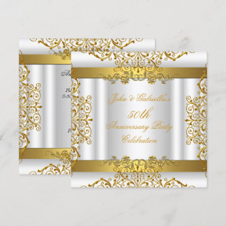 White Gold Elegant Gold 50th Wedding Anniversary Invitation