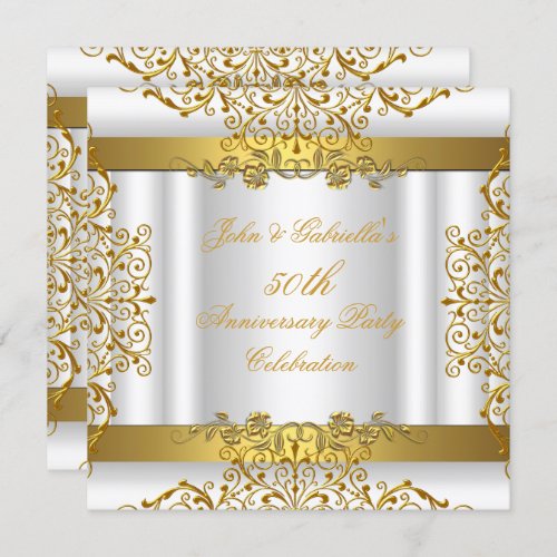 White Gold Elegant Gold 50th Wedding Anniversary Invitation
