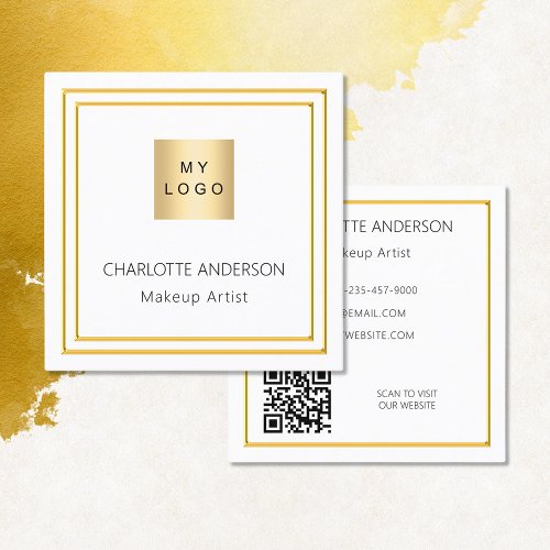 White gold elegant logo QR code Square Business Card