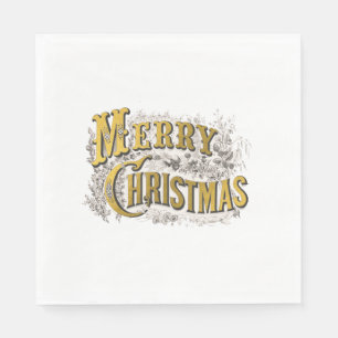 White Gold Elegant Merry Christmas Rustic Vintage Napkins