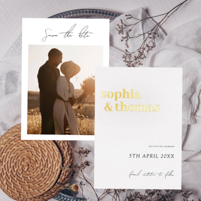 White & Gold Elegant Minimal Wedding Save the Date Foil Invitation (Creator Uploaded)