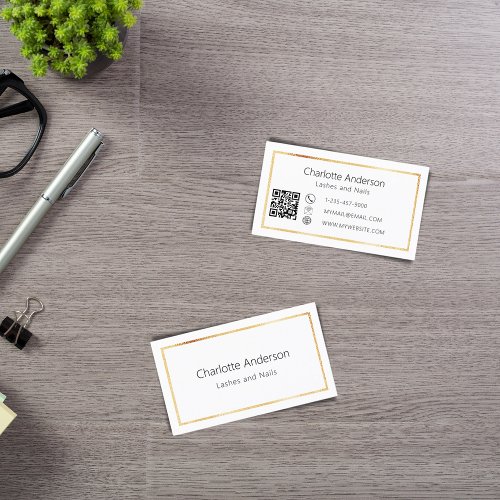 White gold elegant minimalist QR code Business Card