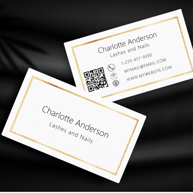 White gold elegant minimalist QR code Business Card (Creator Uploaded)