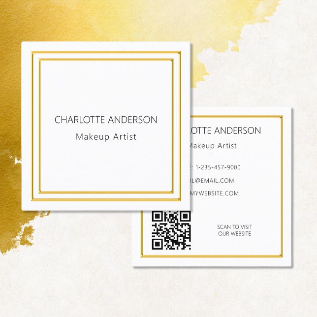 White gold elegant minimalist QR code Square Business Card (Creator Uploaded)