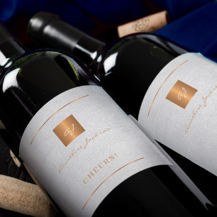 White gold elegant modern personalized name script wine label