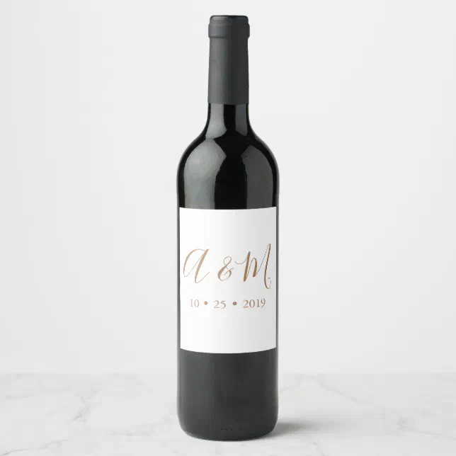 white gold elegant monogram wedding wine label | Zazzle