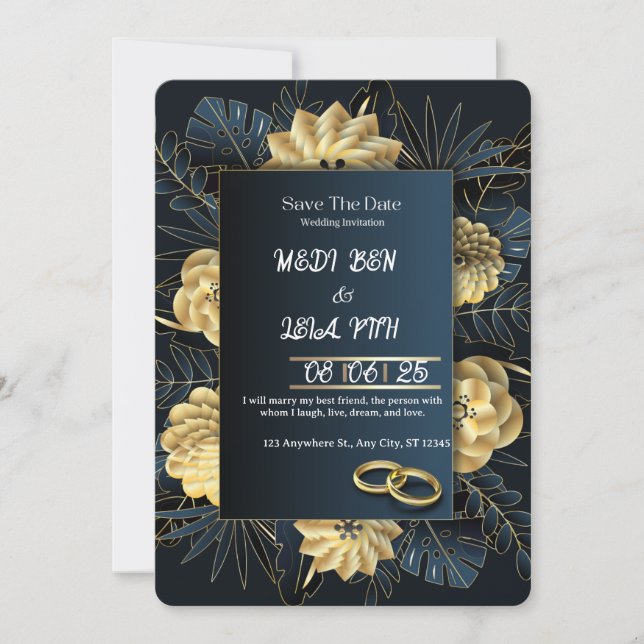 White & Gold Elegant Wedding Invitation (Front)