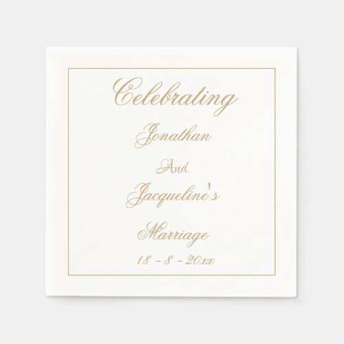 White  Gold Elegant Wedding Personalized Paper Napkins