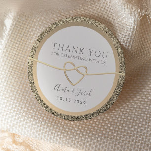 White Gold Elegant Wedding Thank You Classic Round Sticker