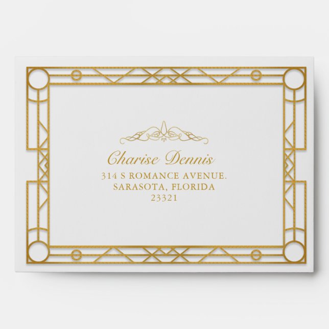 White Gold Embellishment Decorative Frame Envelope (Front)