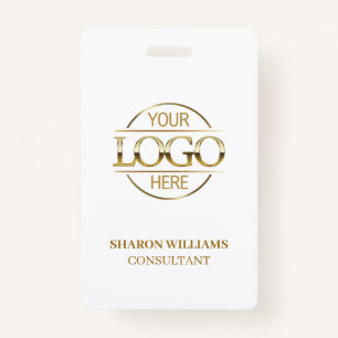 White Gold Employee ID with Custom Business Logo Badge