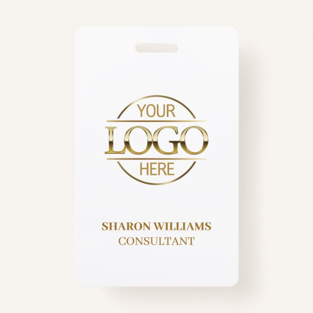 White Gold Employee ID with Custom Business Logo Badge (Front)