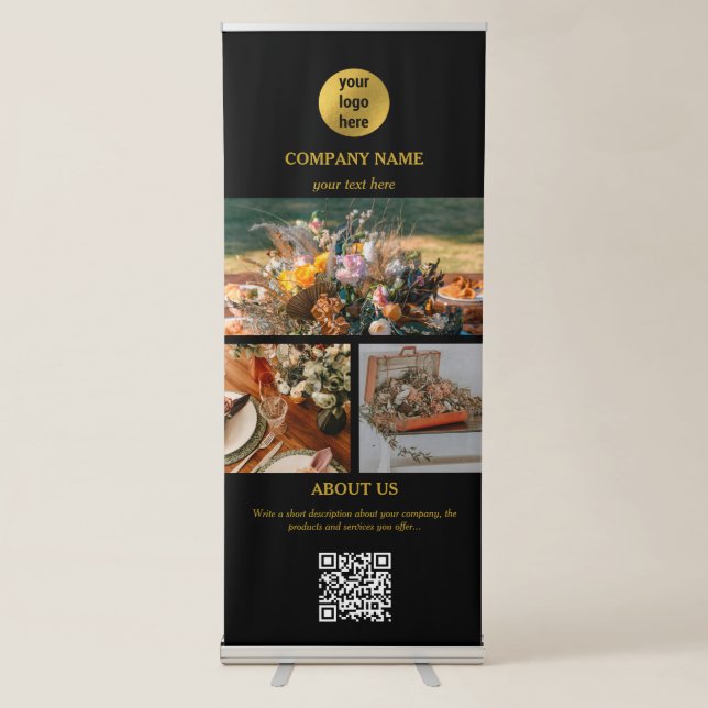 White & Gold Event Planning Entertainment Photos  Retractable Banner (Front)