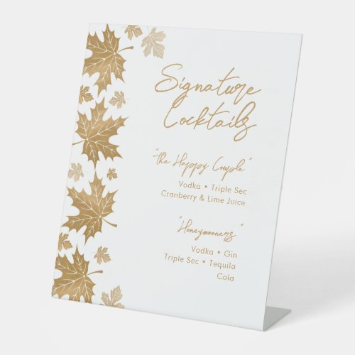 White Gold Fall Leaves Signature Cocktail Menu Pedestal Sign