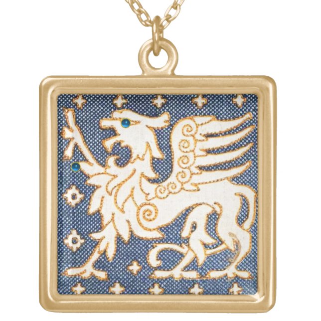 WHITE GOLD FANTASY GRIFFIN IN BLUE GOLD PLATED NECKLACE (Front)