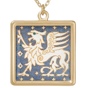 WHITE GOLD FANTASY GRIFFIN IN BLUE PLATED NECKLACE