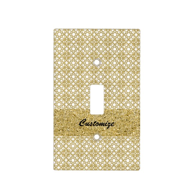 White Gold Faux Foil Modern Design Elegant Glamour Light Switch Cover (Front)