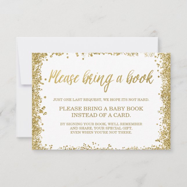 White Gold Faux Glitter Baby Shower Book Invitation (Front)