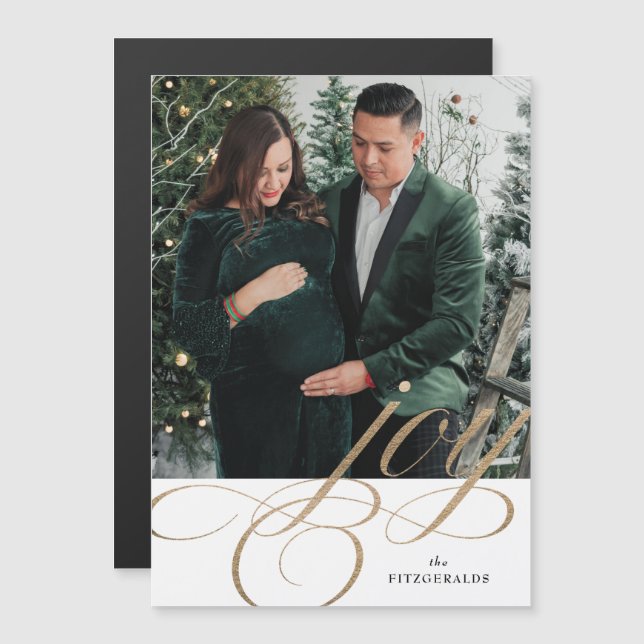 White & Gold Festive Flourish Joy Holiday Magnet (Front/Back)