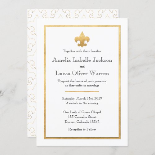 White  Gold Fleur De Lis Wedding Invitation