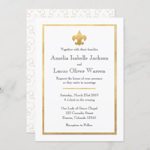 White & Gold Fleur De Lis Wedding Invitation