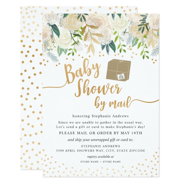 white gold floral baby shower by mail invitation  zazzle