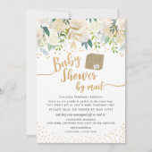 White Gold Floral Baby Shower by mail Invitation (Front)