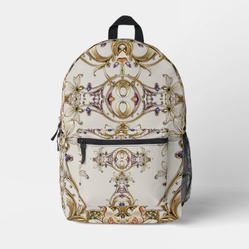 White Gold Floral Backpack Cut Sew Bag