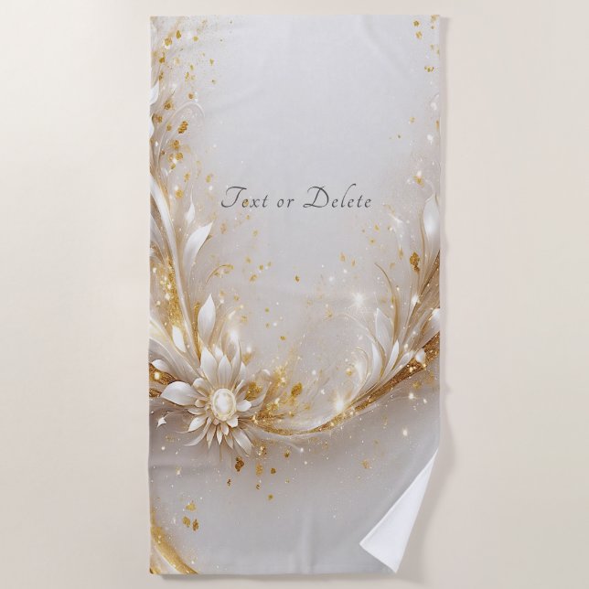 White Gold Floral Beach Towel (Front)