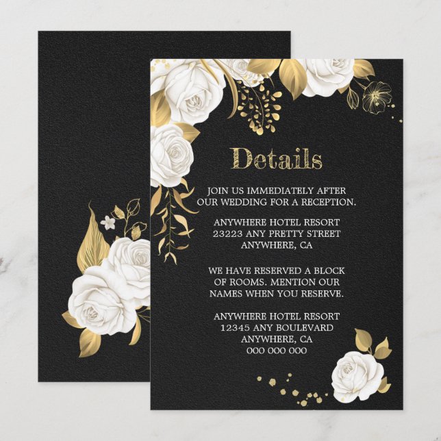 white gold floral black details enclosure card (Front/Back)