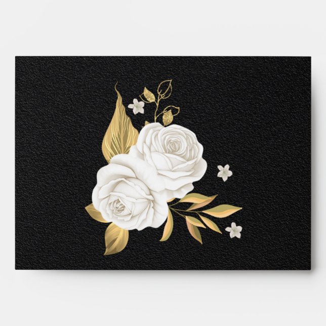 white gold floral black wedding envelope (Front)