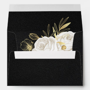 white gold floral black wedding envelope