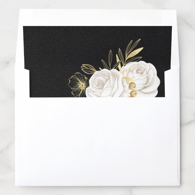 white gold floral black wedding envelope liner (In Envelope)