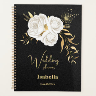 white gold floral black wedding  planner