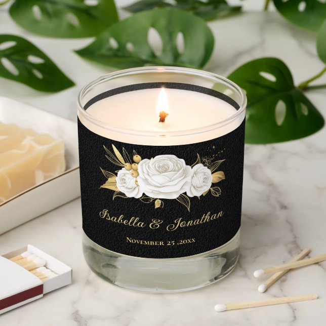 white gold floral black wedding  scented candle (Lit)